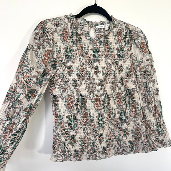 Veronica Beard $398 Kali Smocked Paisley Mock Neck Puff Sleeve Blouse Size‎ 4 - Picture 3 of 8